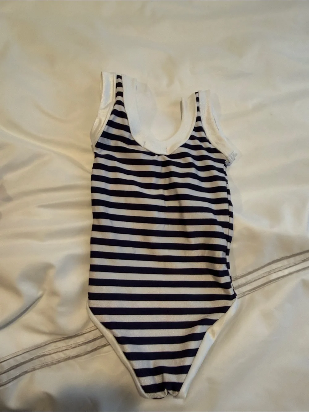 Striped Navy & White Kids One-Piece Swimsuit with Button Placket